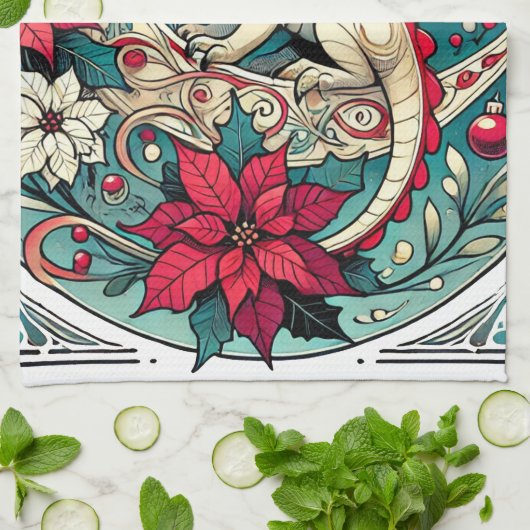 Weihnachtsdrache Geschirrtuch (Gefaltet)