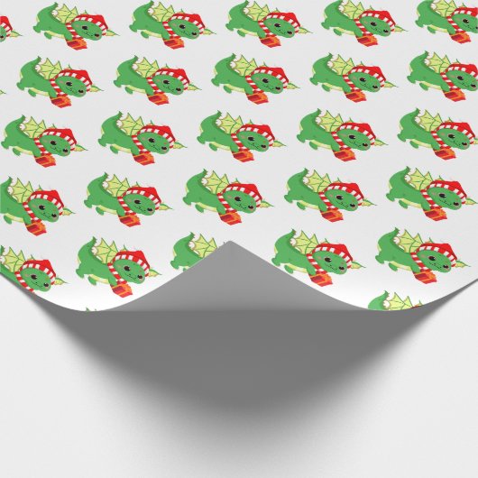 Weihnachtsdrache-Party Geschenkpapier (Ecke)