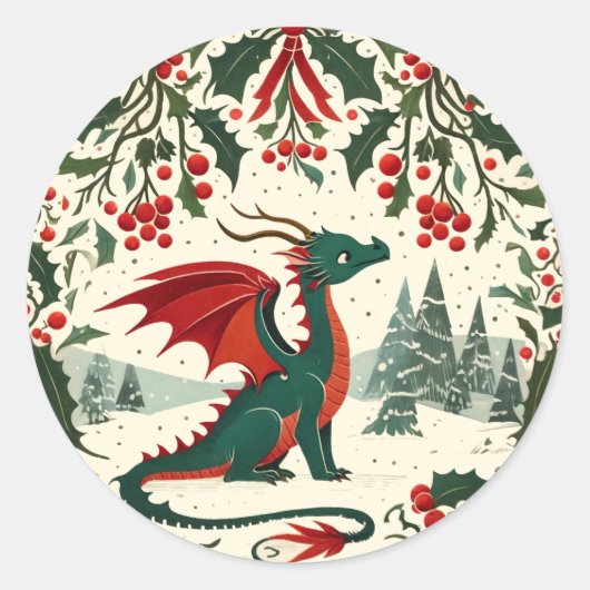 Weihnachtsdrache runder aufkleber (Vorderseite)