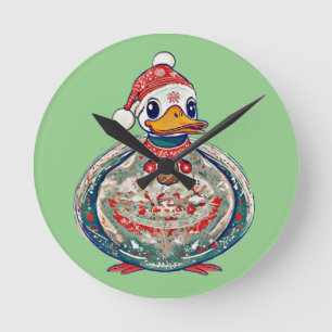 Weihnachtsduck mit einer Weihnachtsmannmütze Runde Wanduhr