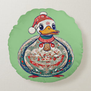 Weihnachtsduck mit einer Weihnachtsmannmütze Rundes Kissen