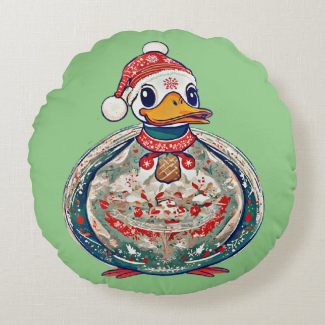 Weihnachtsduck mit einer Weihnachtsmannmütze Rundes Kissen (Vorderseite)