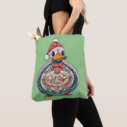 Weihnachtsduck mit einer Weihnachtsmannmütze Tasche (Von Nahem)