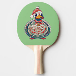 Weihnachtsduck mit einer Weihnachtsmannmütze Tischtennis Schläger