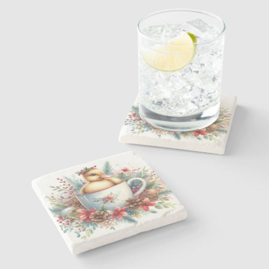 Weihnachtsduck Steinuntersetzer (Seitenansicht)