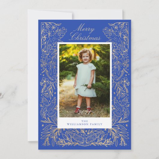 Weihnachtsdünen Frieden & Liebe Blumenrahmen Foto Feiertagskarte (Vorderseite)