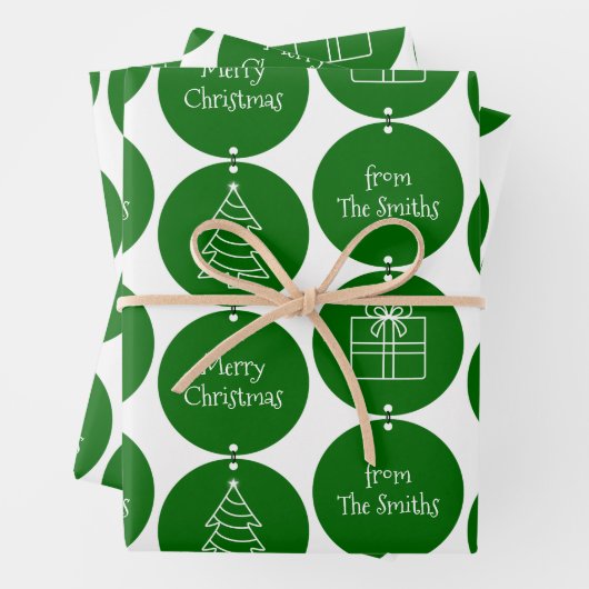 Weihnachtsdunkelgrüne Kreise Kundenname Geschenkpapier Set (Beispiel)