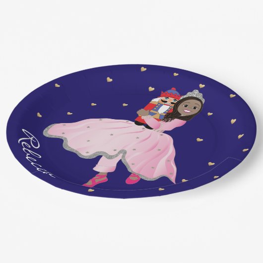 Weihnachtsdunkelhaarige Ballerina Clara Papierplat Pappteller (Schrägansicht)