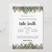 Weihnachtsdusche Einladung mit Kiefer und Holly (Vorderseite)