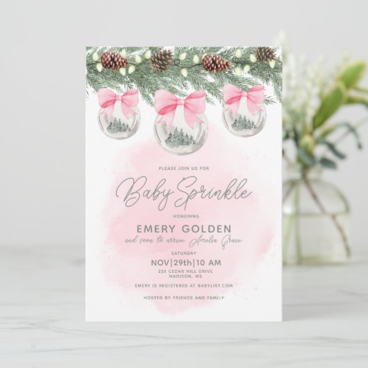 Weihnachtsdusche oder Sprinkle Baby Girl Einladung (Stehend Vorderseite)