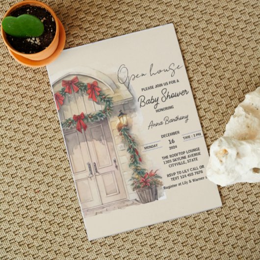 Weihnachtsdusche, offen, bearbeitbar, Baby-Dusche Einladung
