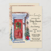 Weihnachtsdusche, offen, bearbeitbar, Baby-Dusche Einladung (Vorne/Hinten)