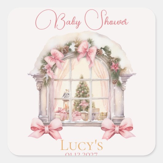 Weihnachtsdusche Pink Nutcracker Wasserfarbe Quadratischer Aufkleber (Vorderseite)