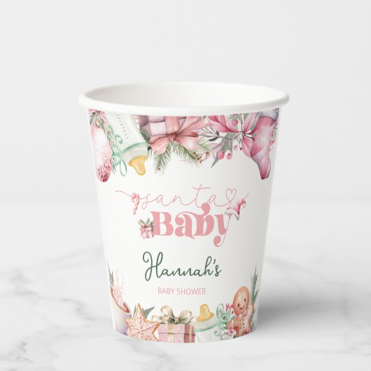 Weihnachtsdusche Pink Santa Baby Pappbecher (Vorderseite)
