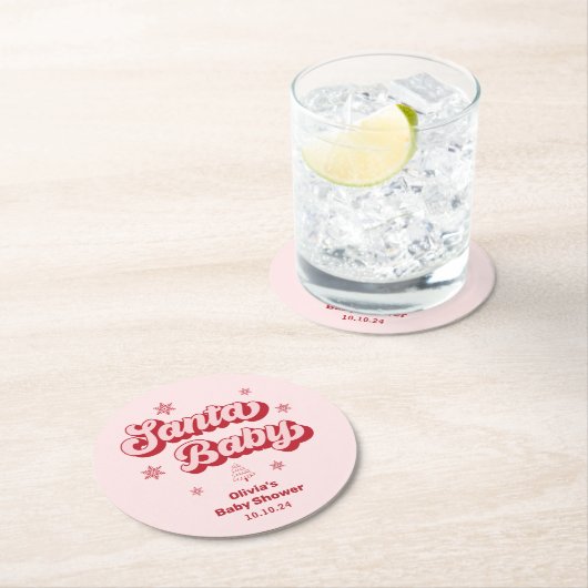Weihnachtsdusche Red and Pink Santa Baby Runder Pappuntersetzer (Vor Ort)