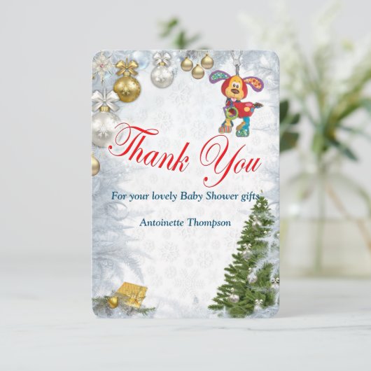 Weihnachtsdusche Vielen Dank Dankeskarte (Stehend Vorderseite)