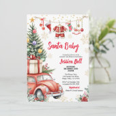 Weihnachtsdusche Vintag Retro Auto Einladung (Stehend Vorderseite)