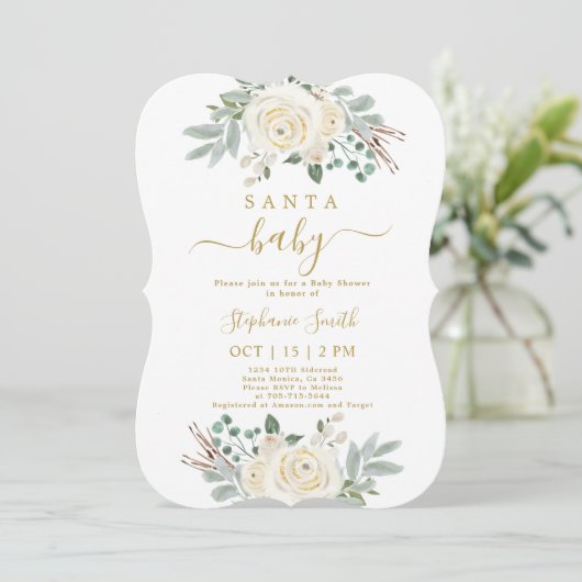 Weihnachtsdusche von Santa Baby Einladung (Stehend Vorderseite)