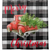 Weihnachtsdusche Vorhang Red XMAS Truck Kariert (Vorderseite)
