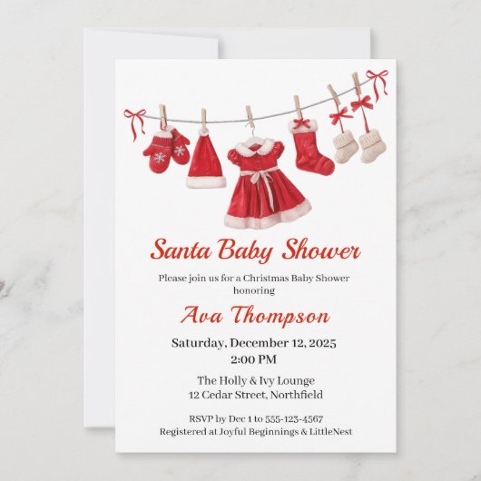 Weihnachtsdusche | Weihnachtskleidung rot/weiß Einladung (Vorderseite)