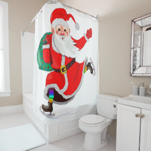 Weihnachtsdusche Weihnachtsmann mit Geschenk Duschvorhang