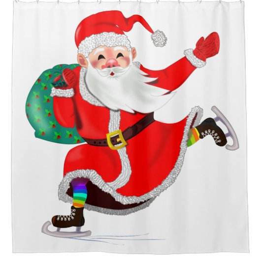 Weihnachtsdusche Weihnachtsmann mit Geschenk Duschvorhang (Vorderseite)