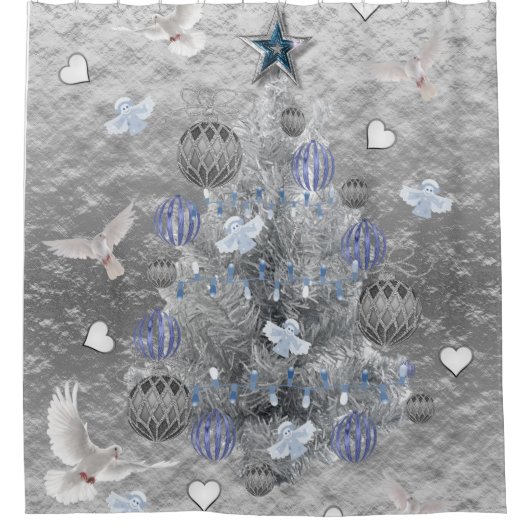 Weihnachtsduschvorhang, Blauer Silberbaum Duschvorhang (Vorderseite)