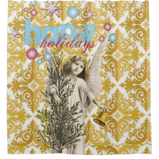 Weihnachtsduschvorhang, Happy Holidays Engel Duschvorhang (Vorderseite)