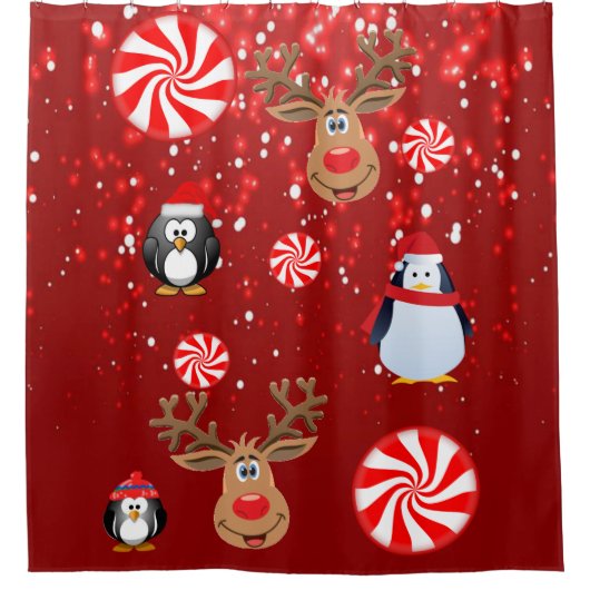 Weihnachtsduschvorhang, Pinguin Duschvorhang (Vorderseite)