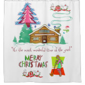 Weihnachtsduschvorhang, Rot-Grün-Reinigungsfrau Duschvorhang (Vorderseite)