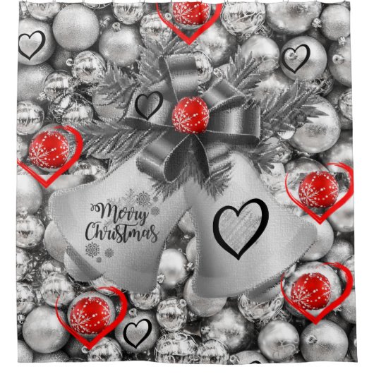 Weihnachtsduschvorhang, Silberbälle Duschvorhang (Vorderseite)