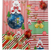 Weihnachtsduschvorhang, Teddy Bären Streifen Duschvorhang (Vorderseite)
