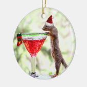 Weihnachtseichhörnchen an der glücklichen Stunde Keramik Ornament (Links)