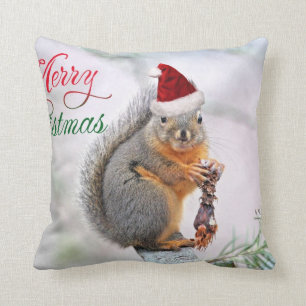 Weihnachtseichhörnchen, das Weihnachtsmann-Hut Kissen