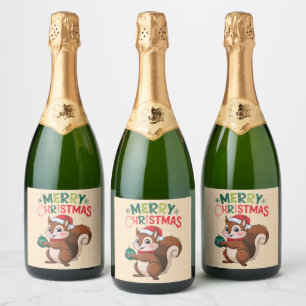 Weihnachtseichhörnchen mit Weihnachtsball Schaumweinetikett