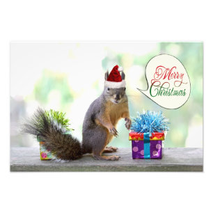 Weihnachtseichhörnchen mit Weihnachtsgeschenken Fotodruck