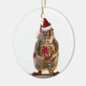 Weihnachtseichhörnchen mit Zuckerstange Keramik Ornament (Links)