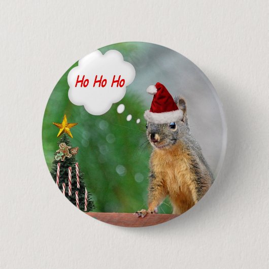 Weihnachtseichhörnchen-Sprichwort Ho Ho Ho Button (Vorderseite)