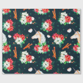 Weihnachtseinhorn- und Poinsettienmuster Geschenkpapier (Flach)
