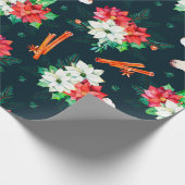 Weihnachtseinhorn- und Poinsettienmuster Geschenkpapier (Ecke)