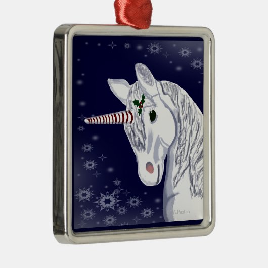 WeihnachtsEinhorn-Verzierung Silbernes Ornament (Rechts)