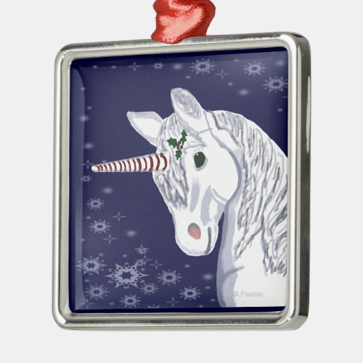 WeihnachtsEinhorn-Verzierung Silbernes Ornament (Links)