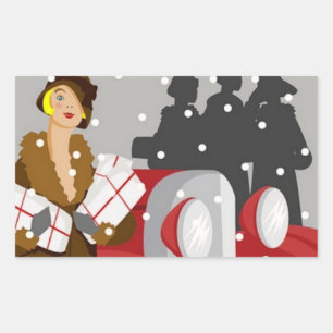 Weihnachtseinkaufen im Schnee Rechteckiger Aufkleber