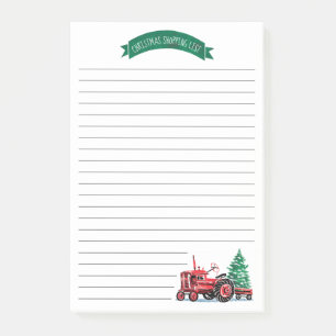 Weihnachtseinkaufsliste mit rotem Vintage-Traktor Post-it Klebezettel