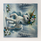 Weihnachtseinkorn mit goldenem Horn, weiße Poinset Puzzle (Horizontal)