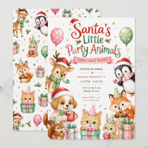Weihnachtseinladung für Santas kleine Partytiere Einladung