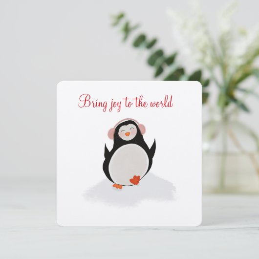 Weihnachtseinladung mit kleinem Pinguin Einladung (Stehend Vorderseite)