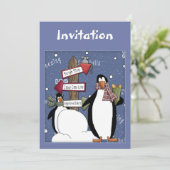 Weihnachtseinladung mit lustigem Pinguin Einladung (Stehend Vorderseite)