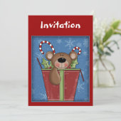 Weihnachtseinladung mit lustigem Teddybär Einladung (Stehend Vorderseite)