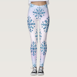Weihnachtseis Blauer Schneeflocken Irisierend Leggings